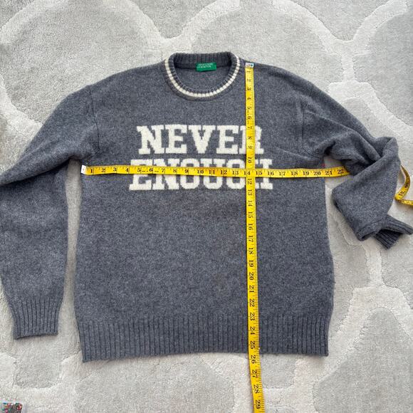 UNITED COLORS OF BENETTON "NEVER ENOUGH" WOOL PULLOVER SWEATER MEN SIZE LARGE - Picture 6 of 9